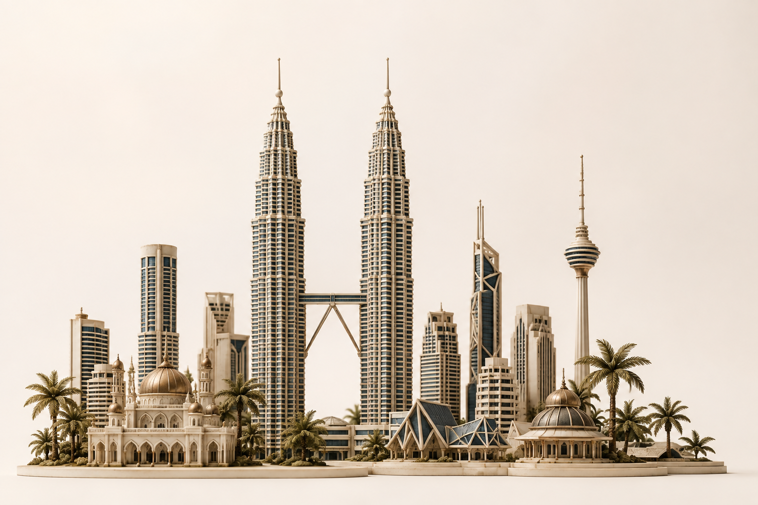 Architectural miniature of Kuala Lumpur inspired by the Petronas Towers